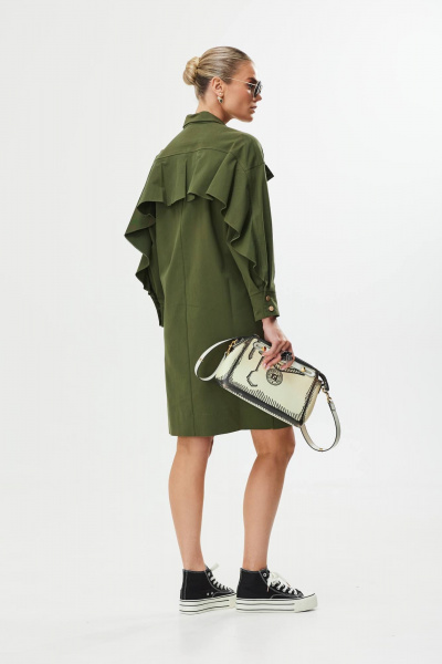 Платье прямое из хлопка с накладными карманами Твой имидж 1560 темно-зеленый - фото 9