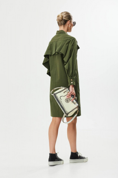 Платье прямое из хлопка с накладными карманами Твой имидж 1560 темно-зеленый - фото 8