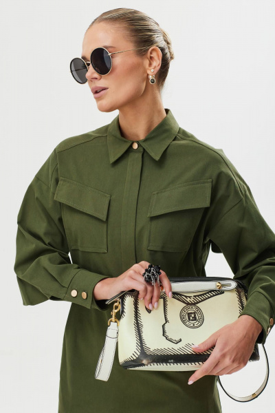 Платье прямое из хлопка с накладными карманами Твой имидж 1560 темно-зеленый - фото 6