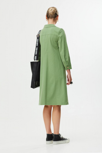 Демисезонное платье трапеции из текстиля с декоративным поясом Твой имидж 1561 олива - фото 7