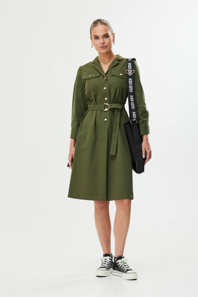 Платье А-силуэта с поясом и воланом Твой имидж 1561 хаки - фото 2