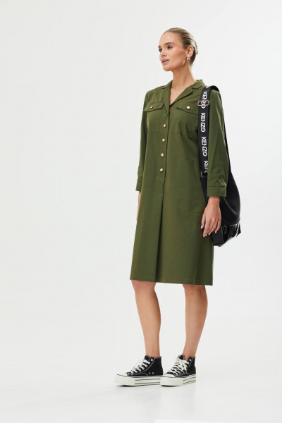 Платье А-силуэта с поясом и воланом Твой имидж 1561 хаки - фото 7