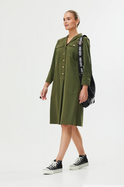 Платье А-силуэта с поясом и воланом Твой имидж 1561 хаки - фото 6