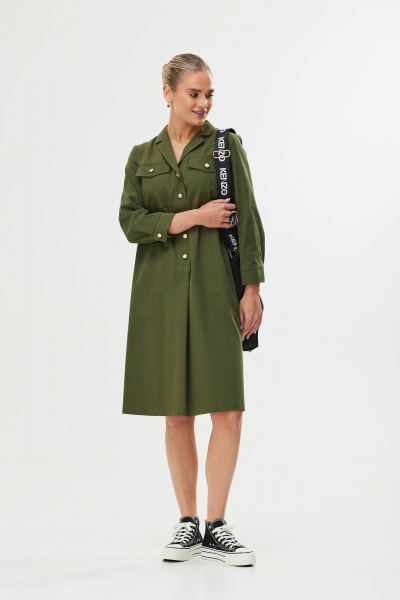 Платье А-силуэта с поясом и воланом Твой имидж 1561 хаки - фото 4