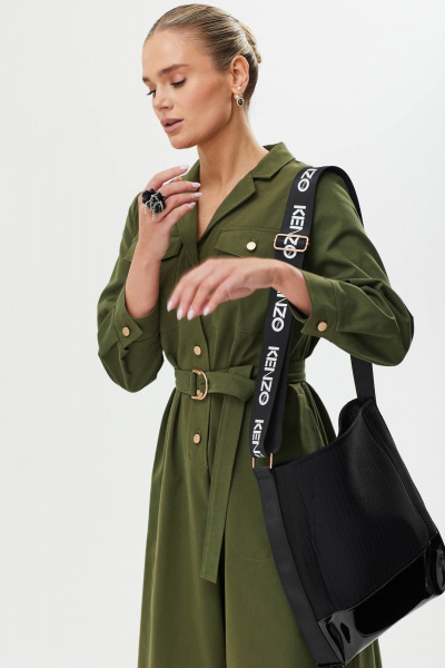 Платье А-силуэта с поясом и воланом Твой имидж 1561 хаки - фото 5