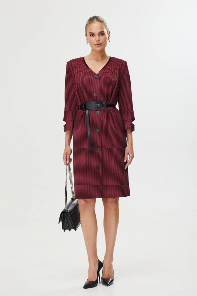 Платье с нагрудными вытачками, разрезом и ремнем Твой имидж 1629 бордо - фото 1