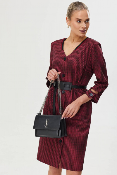 Платье с нагрудными вытачками, разрезом и ремнем Твой имидж 1629 бордо - фото 6