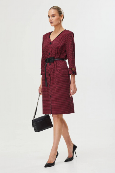 Платье с нагрудными вытачками, разрезом и ремнем Твой имидж 1629 бордо - фото 4