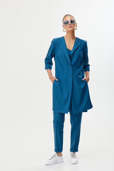 Брючный комплект из ткани с кардиганом и топом Твой имидж 1659 морская_волна - фото 6