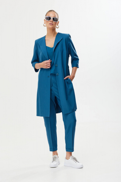 Брючный комплект из ткани с кардиганом и топом Твой имидж 1659 морская_волна - фото 3