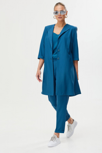 Брючный комплект из ткани с кардиганом и топом Твой имидж 1659 морская_волна - фото 2