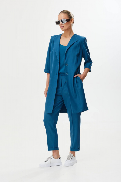 Брючный комплект из ткани с кардиганом и топом Твой имидж 1659 морская_волна - фото 1