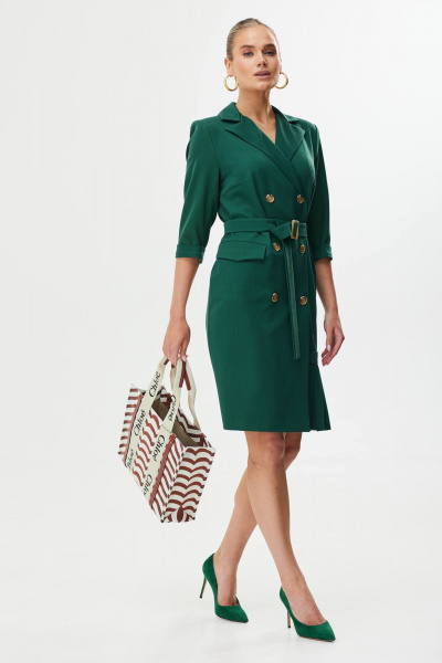 Зеленое платье в деловом и повседневном стиле из текстиля Твой имидж 1669 хвоя - фото 3