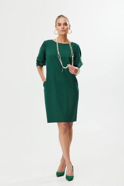 Демисезонное платье прямого силуэта с боковыми карманами Твой имидж 1731 хвоя - фото 2
