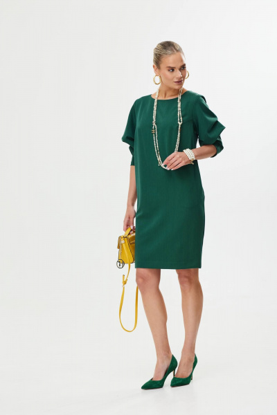 Демисезонное платье прямого силуэта с боковыми карманами Твой имидж 1731 хвоя - фото 3