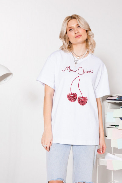 Футболка с вышивкой пайетками, классическая KOKOdea M21.26_белый - фото 7