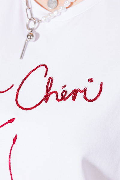 Футболка с вышивкой пайетками, классическая KOKOdea M21.26_белый - фото 4