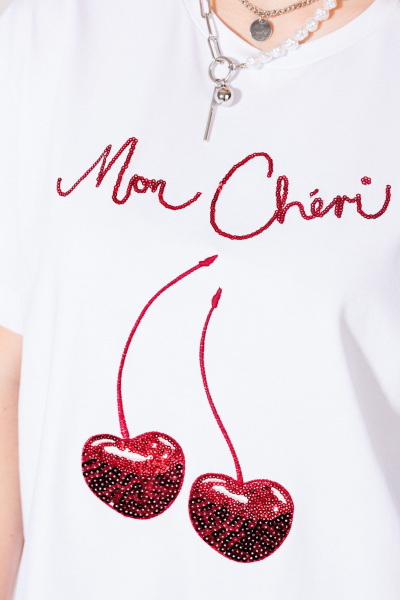 Футболка с вышивкой пайетками, классическая KOKOdea M21.26_белый - фото 3