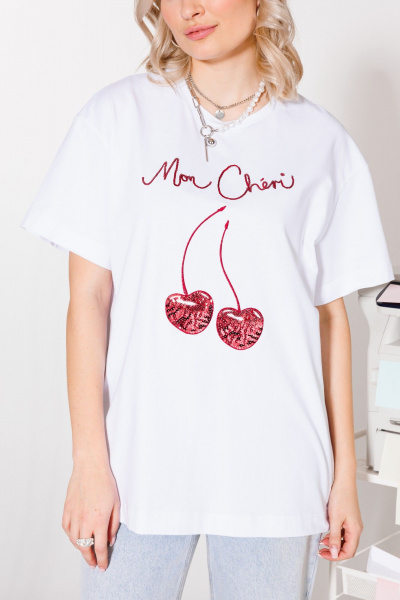 Футболка с вышивкой пайетками, классическая KOKOdea M21.26_белый - фото 2