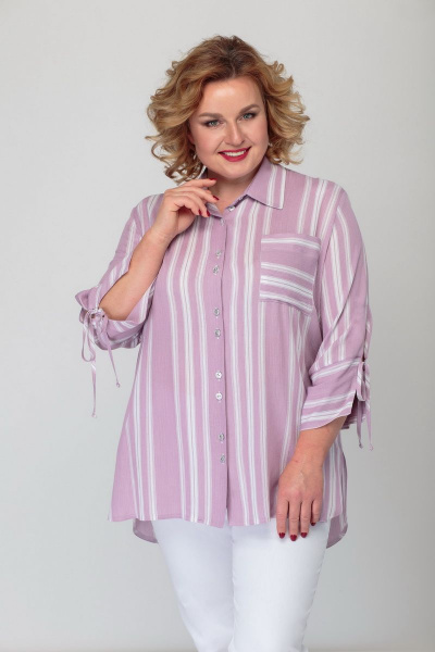 Блуза БАГРЯНИЦА 2108 лиловый-полоска - фото 3