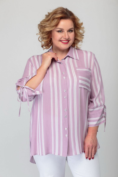 Блуза БАГРЯНИЦА 2108 лиловый-полоска - фото 2
