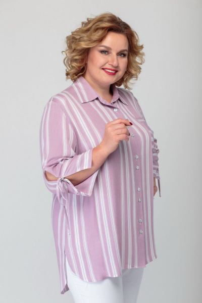 Блуза БАГРЯНИЦА 2108 лиловый-полоска - фото 1