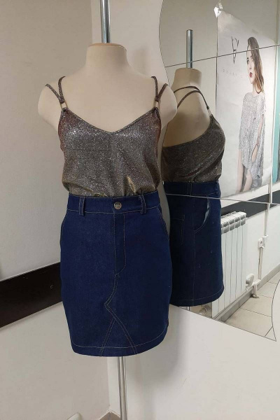 Юбка из джинса на лето с накладными карманами S. Veles 1-192 - фото 1