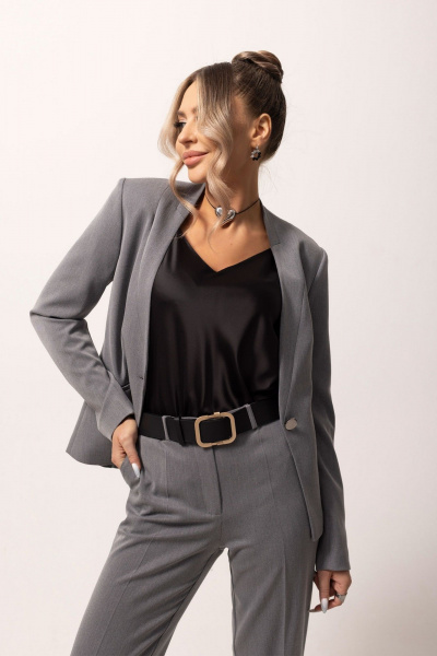 Деловой костюм с жакетом и брюками из текстиля Golden Valley 6172-1 серый - фото 2