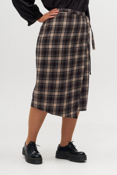 Юбка на запах с асимметричным кроем и поясом Anelli 1310 беж_клетка - фото 5
