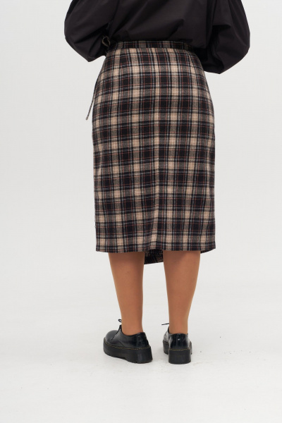 Юбка на запах с асимметричным кроем и поясом Anelli 1310 беж_клетка - фото 3