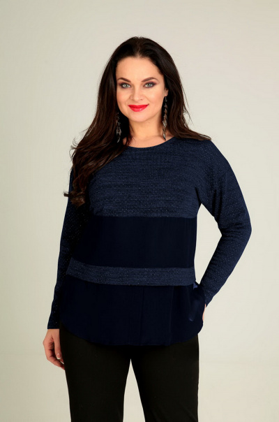 Блуза из вискозы с декоративной молнией и сборками Таир-Гранд 62293 т.синий - фото 1