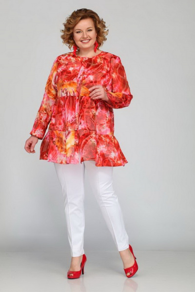 А-силуэта блуза с узорным шифонным материалом Djerza 0174е - фото 1