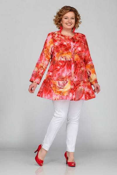 А-силуэта блуза с узорным шифонным материалом Djerza 0174е - фото 2