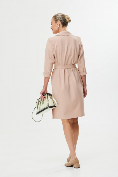 Деловое двубортное платье из текстиля с складками и поясом Твой имидж 1755 бежевый - фото 5