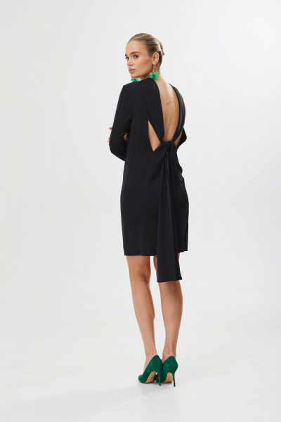 Элегантное платье с открытой спинкой и длинным рукавом Твой имидж 1715 черный - фото 6