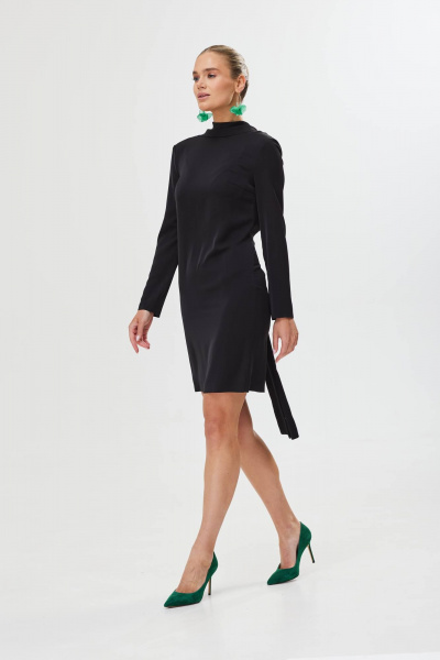 Элегантное платье с открытой спинкой и длинным рукавом Твой имидж 1715 черный - фото 4