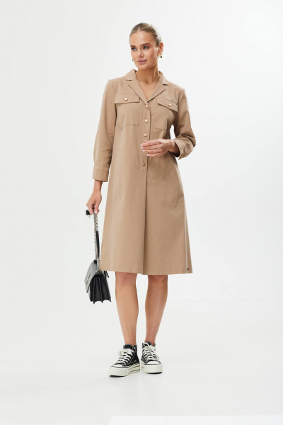 Платье А-силуэт с поясом и декоративной пряжкой Твой имидж 1561 бежевый - фото 10