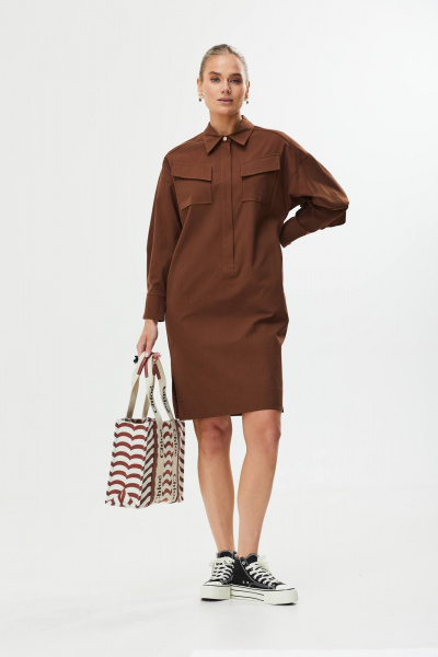 Платье прямого силуэта со спущенной линией плеча Твой имидж 1560 шоколад - фото 10