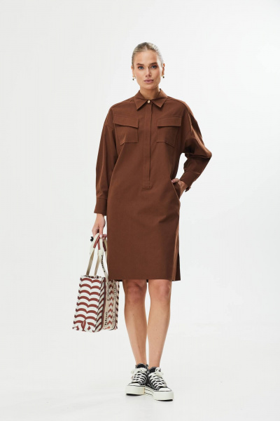 Платье прямого силуэта со спущенной линией плеча Твой имидж 1560 шоколад - фото 9