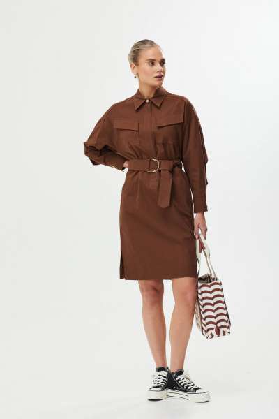 Платье прямого силуэта со спущенной линией плеча Твой имидж 1560 шоколад - фото 1