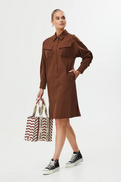Платье прямого силуэта со спущенной линией плеча Твой имидж 1560 шоколад - фото 6