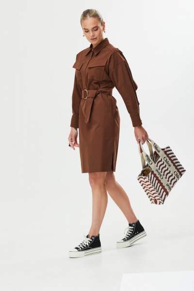Платье прямого силуэта со спущенной линией плеча Твой имидж 1560 шоколад - фото 3
