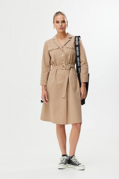 Платье А-силуэт с поясом и декоративной пряжкой Твой имидж 1561 бежевый - фото 9