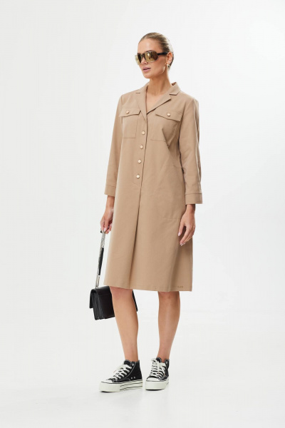 Платье А-силуэт с поясом и декоративной пряжкой Твой имидж 1561 бежевый - фото 7