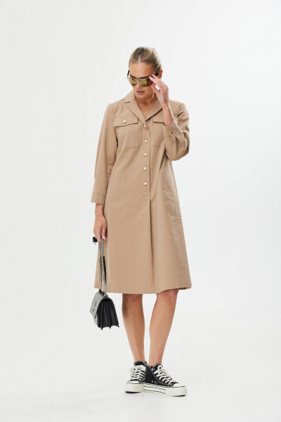 Платье А-силуэт с поясом и декоративной пряжкой Твой имидж 1561 бежевый - фото 6