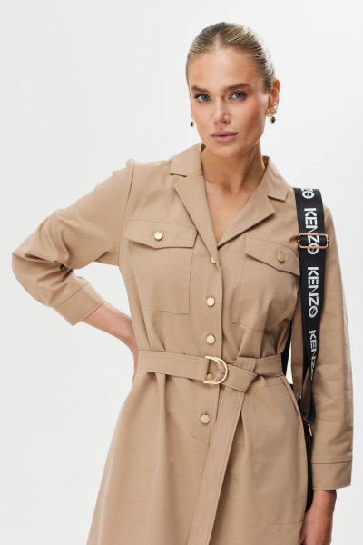 Платье А-силуэт с поясом и декоративной пряжкой Твой имидж 1561 бежевый - фото 5