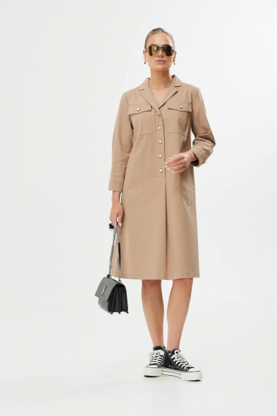 Платье А-силуэт с поясом и декоративной пряжкой Твой имидж 1561 бежевый - фото 3