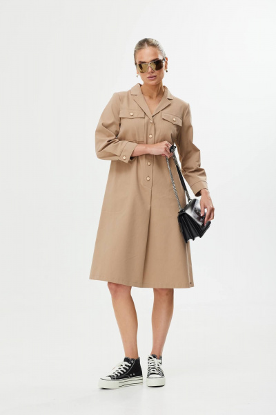 Платье А-силуэт с поясом и декоративной пряжкой Твой имидж 1561 бежевый - фото 2