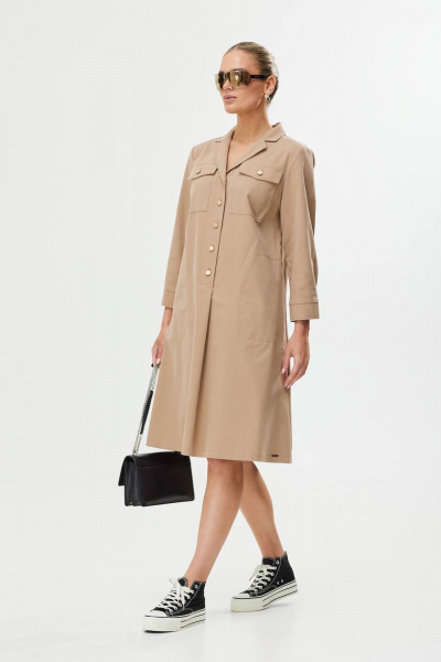 Платье А-силуэт с поясом и декоративной пряжкой Твой имидж 1561 бежевый - фото 4