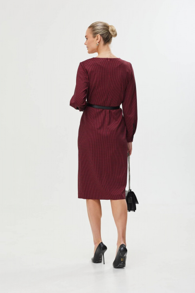 Платье деловое с асимметричной шлицей из текстиля Твой имидж 1626 красный_клетка - фото 5